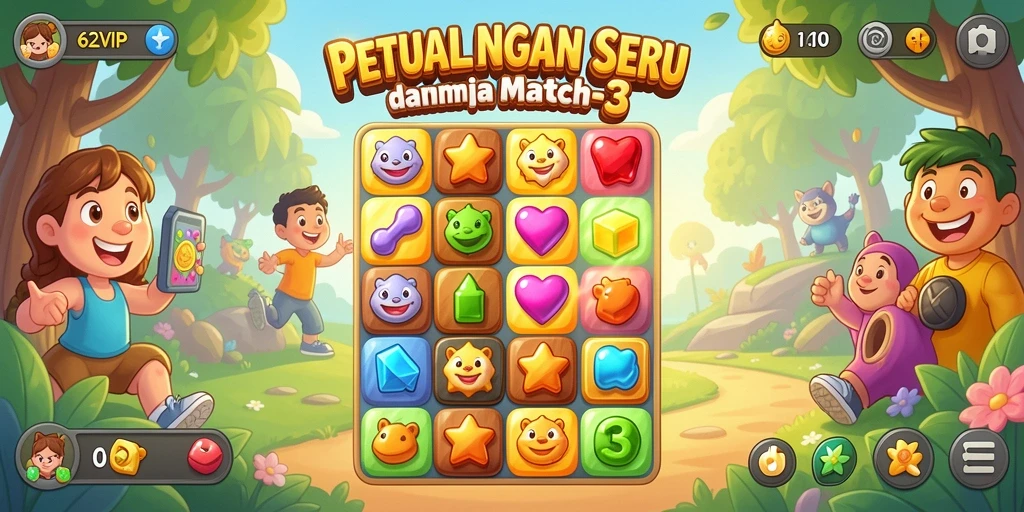 Tampilan gameplay seru dari 62VIP dalam dunia Match-3.