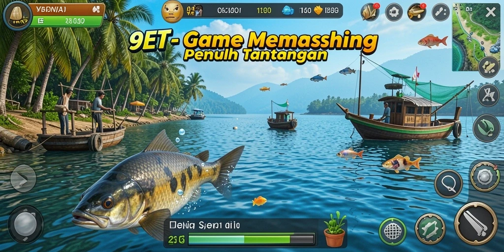 Tampilan gameplay 9ET yang mendebarkan saat memancing berbagai ikan.