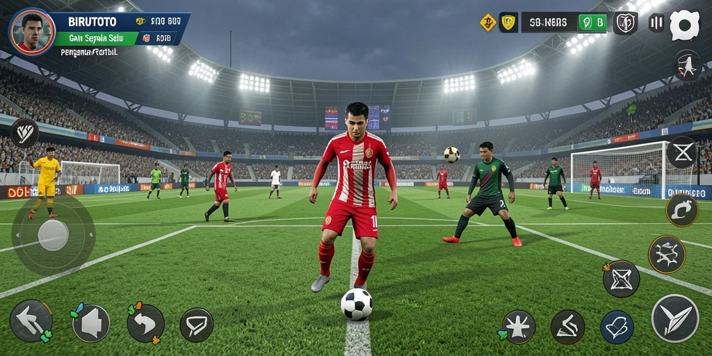 Screenshot gameplay BIRUTOTO yang menampilkan aksi seru sepak bola.