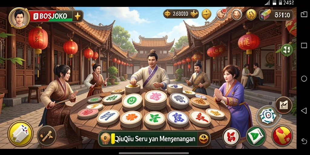 Screenshot gameplay QiuQiu dengan tampilan kartu yang menarik.