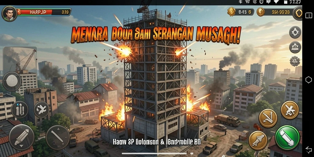 Screenshot gameplay <strong>HARAPJP</strong> menunjukkan menara yang siap menghadapi serangan musuh.