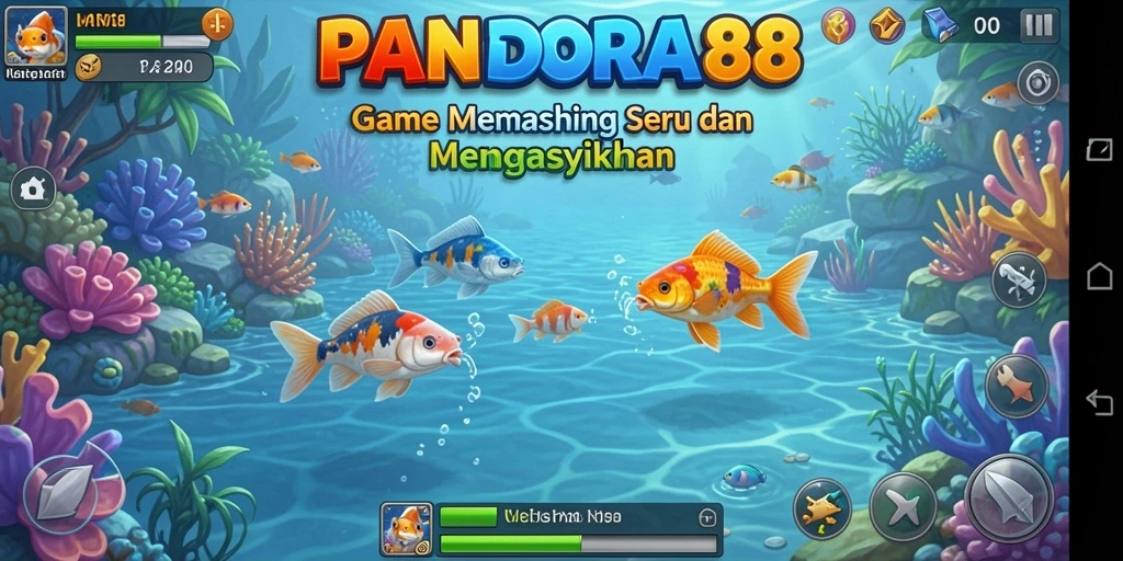 Gameplay seru PANDORA88 dengan berbagai ikan di lokasi indah.
