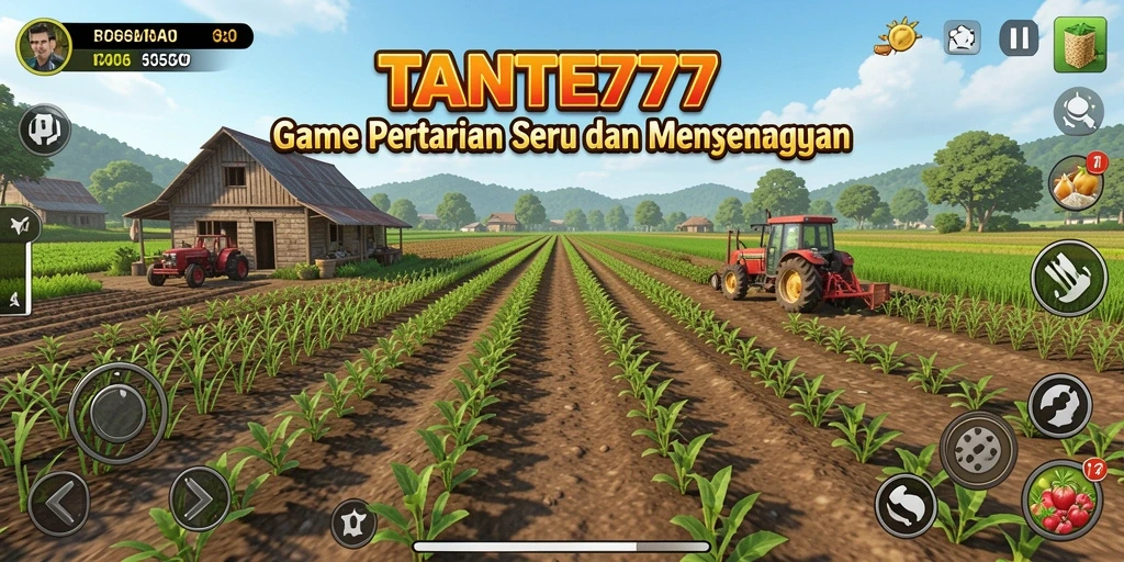Gameplay TANTE777 yang menampilkan aktivitas pertanian yang seru.