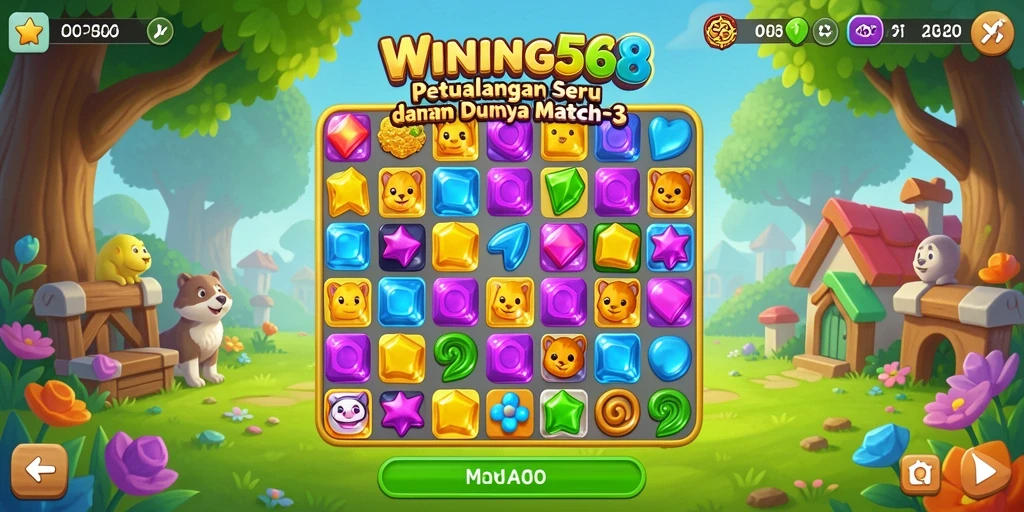 Tampilan gameplay seru dalam WINNING568, dengan mekanik Match-3 yang menarik.